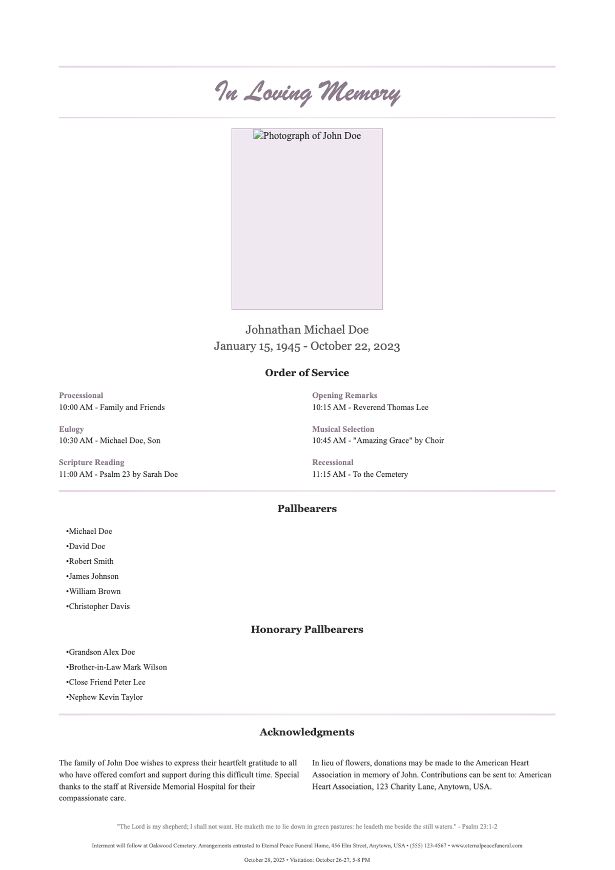 In Loving Memory funeral program with photo and floral design_variant_3